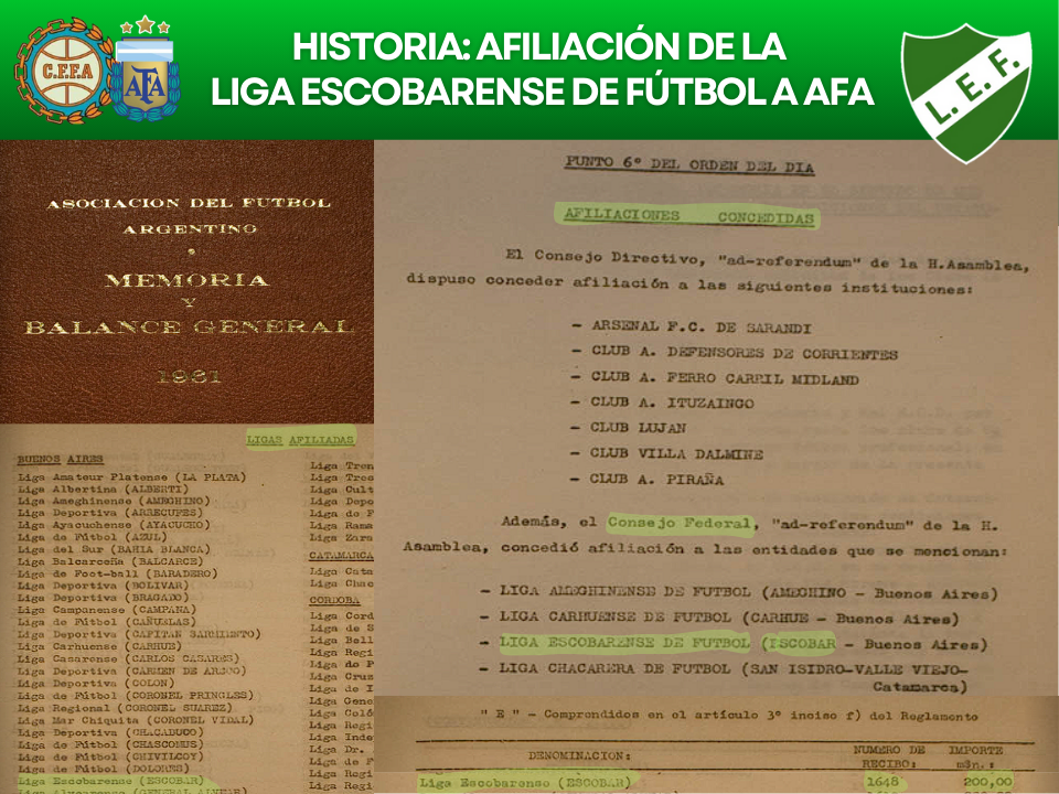 Historia: Afiliación de la Liga Escobarense de Fútbol a AFA